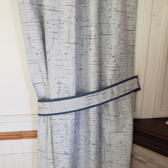 Sears Drapes 48W x 62L Tweed Print Pinch Pleat Curtains Blue VTG 50s 60s NEW - Picture 7 of 16